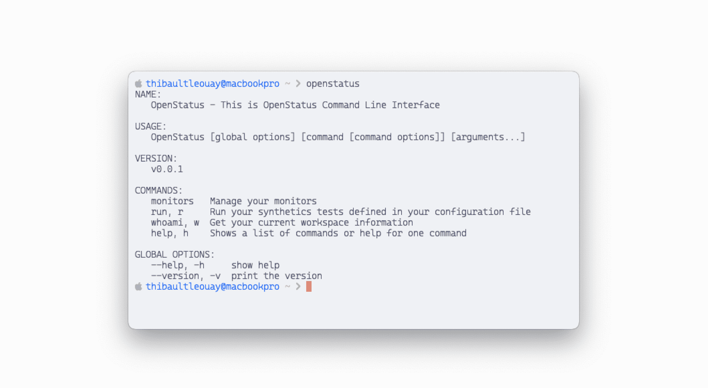 openstatus CLI in action showing monitor management
